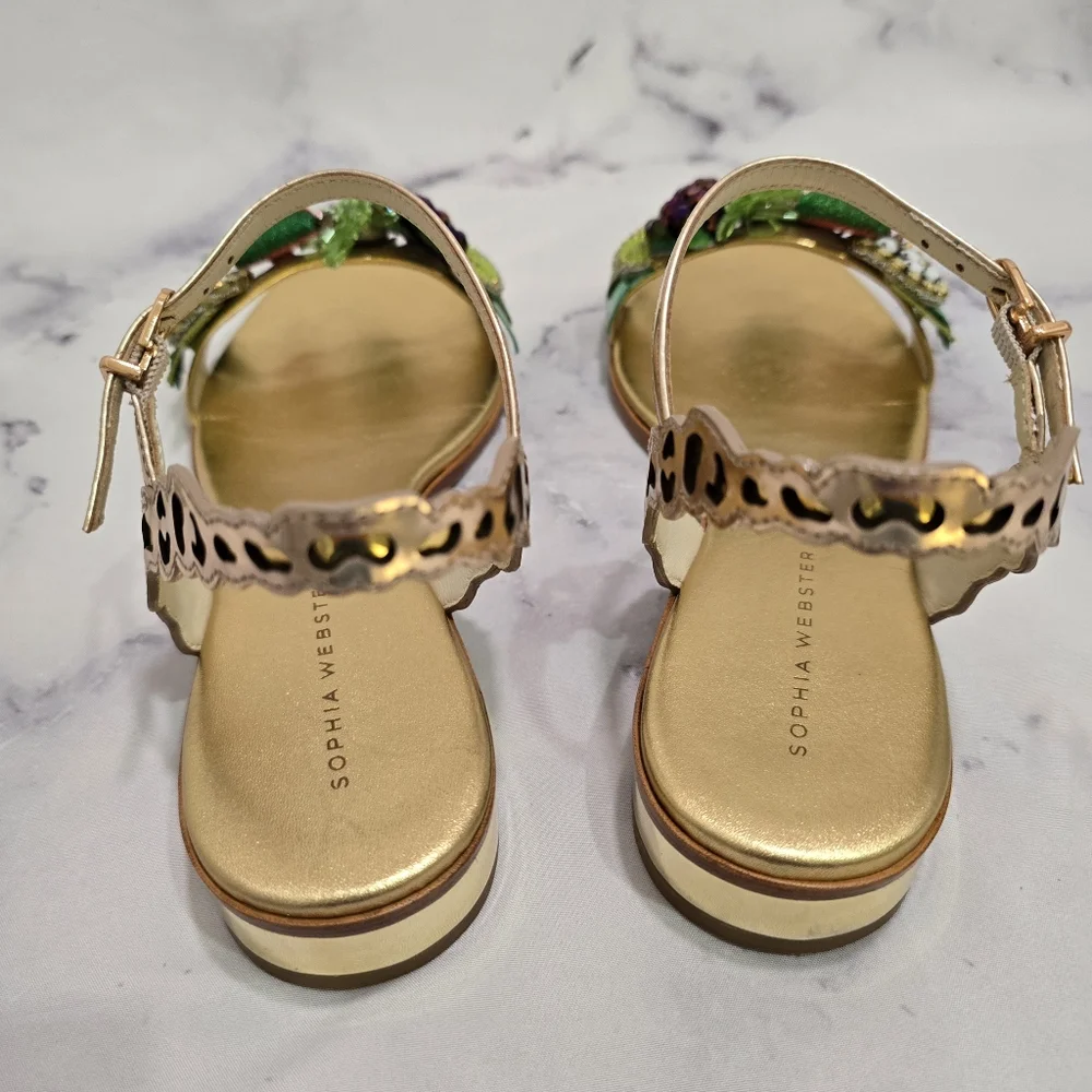 🍉🍍 SOPHIA WEBSTER 🍇🍋 Lilico Fruit Flat Sandal Rose Gold - EU 38.5 - HTF EUC